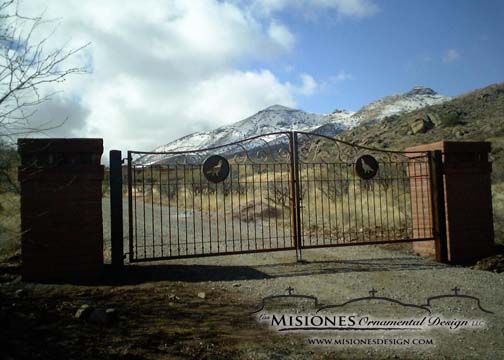 black with arched center, double driveway gate