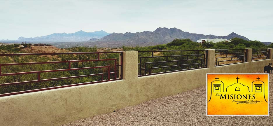 short modern style railing set into wall at intervals as decorative spacing